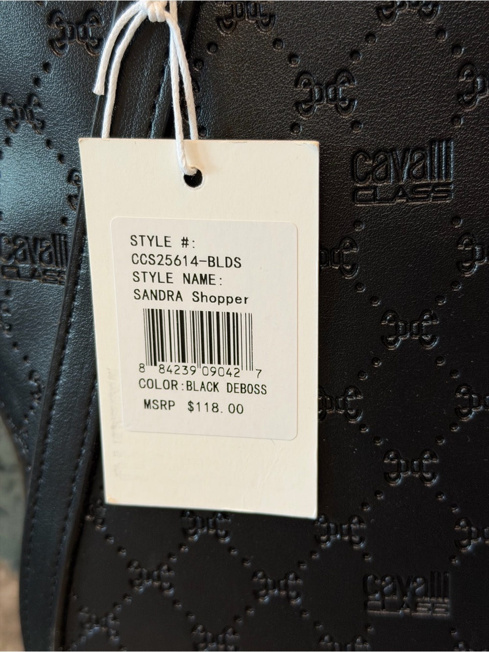 Cavalli Class Sandra Shopper Tote Black Deboss Gold Logo NWT - Picture 8 of 8
